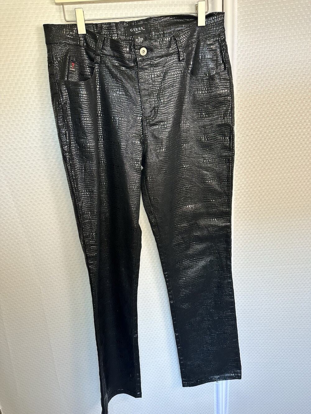 Vtg GUESS SNAKE textured python 31 jeans pants black vegan shiny matrix gothic